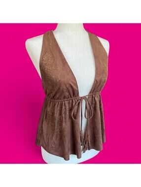 Moa Moa brown halter top with gold rhinestone detail